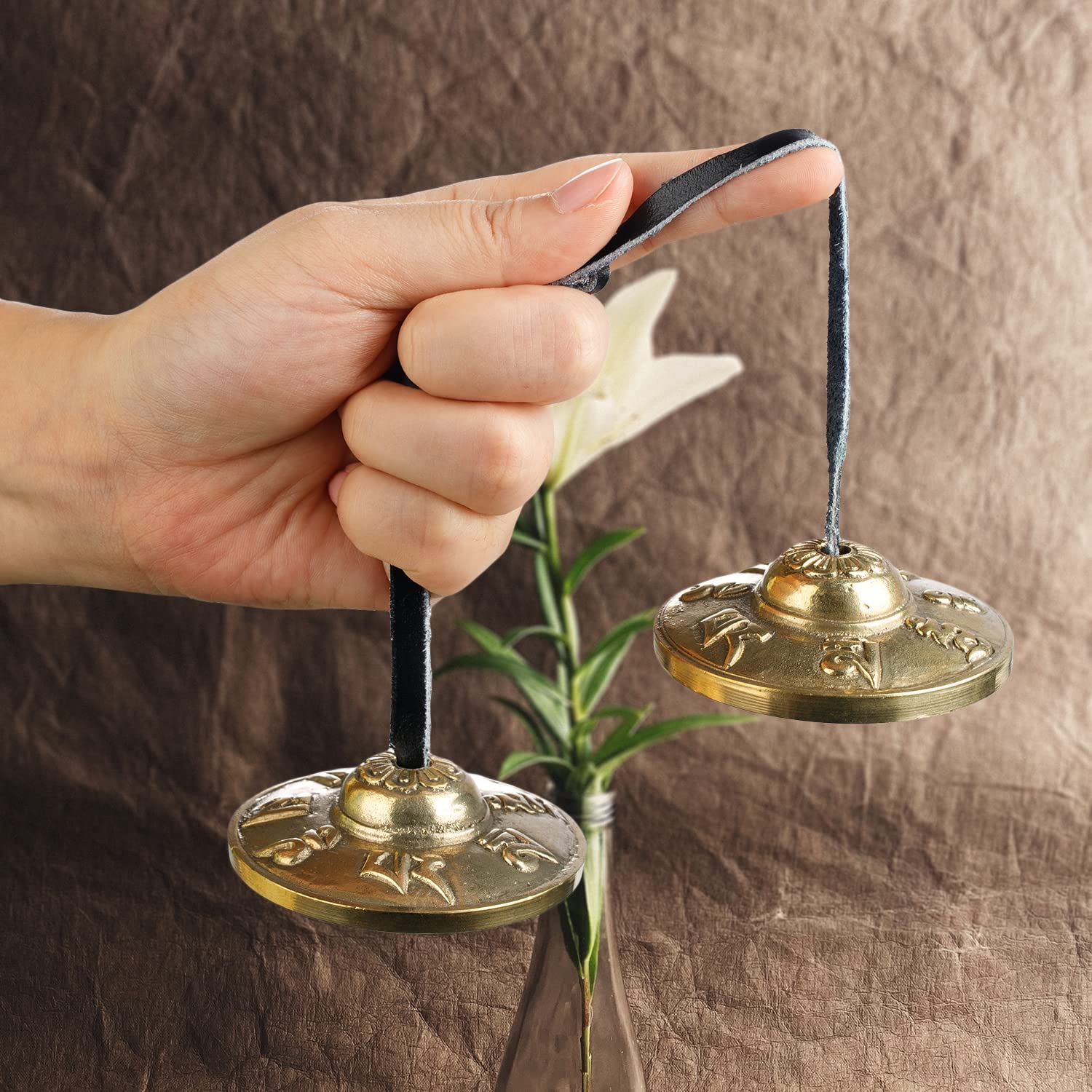 Zenbless Tibetan Tingsha Cymbals 2Pcs, With Storage Box And Fabric Case, Meditation Sanskrit Brass Chime Bells For Spiritual Hea